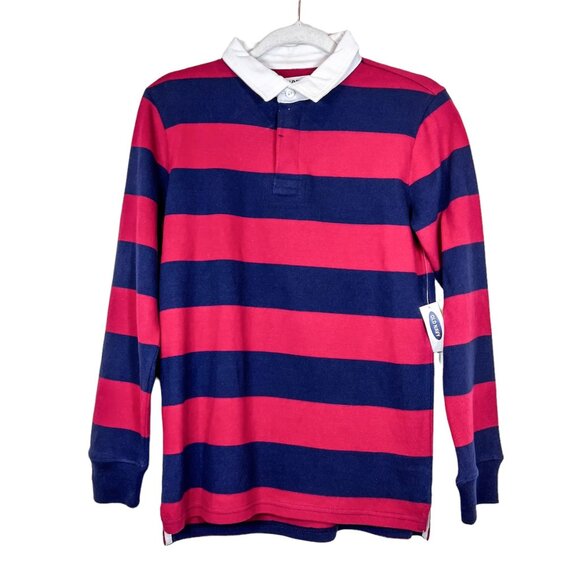 Old Navy NWT Polo Boys XL Maroon Blue Striped Long Sleeve Shirt Size Extra Large - Picture 1 of 9